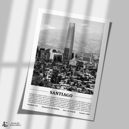 Santiago Black & White City Print