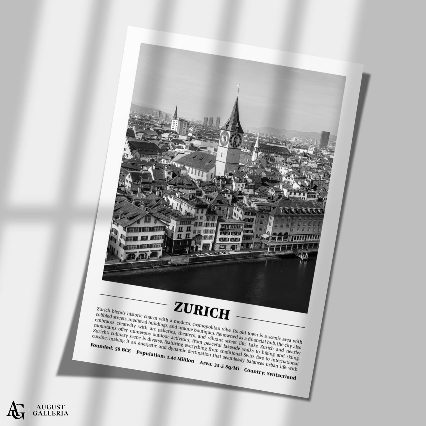 Zurich Black & White City Print