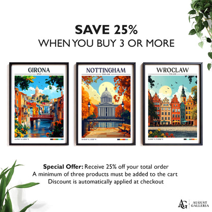 Nottingham England Retro Travel Print