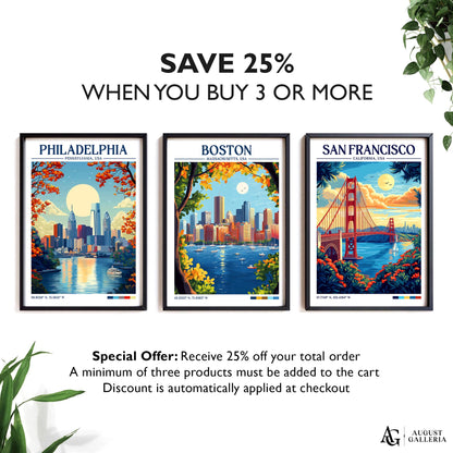 Boston Massachusetts Retro Travel Print