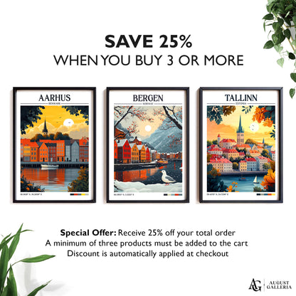 Bergen Norway Retro Travel Print