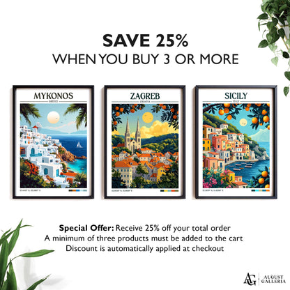 Zagreb Croatia Retro Travel Print