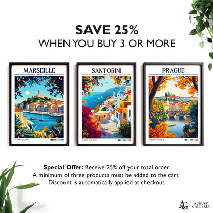 Santorini Greece Retro Travel Print