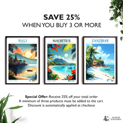 Mauritius Retro Travel Print