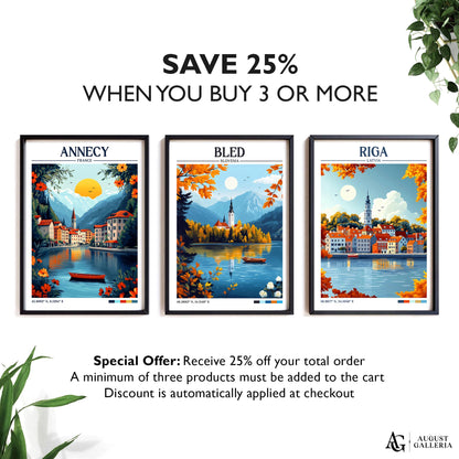 Bled Slovenia Retro Travel Print