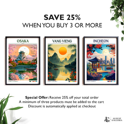 Vang Vieng Laos Retro Travel Print
