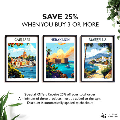 Heraklion Greece Retro Travel Print