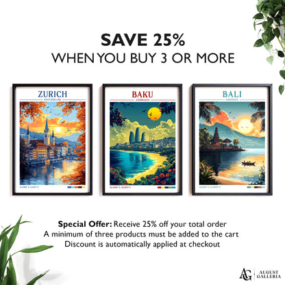Baku Azerbaijan Retro Travel Print