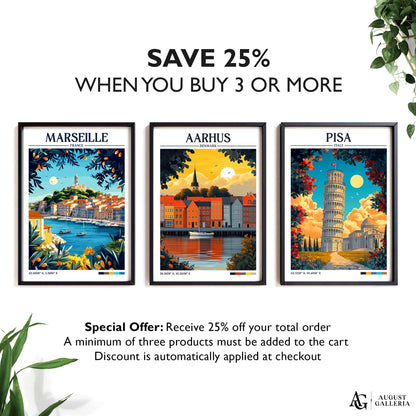 Aarhus Denmark Retro Travel Print