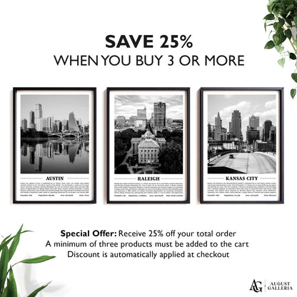 Raleigh Black & White City Print