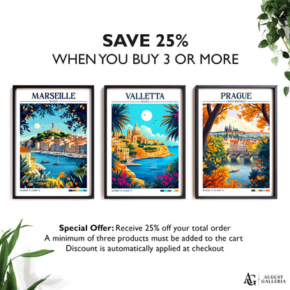 Valletta Malta Retro Travel Print