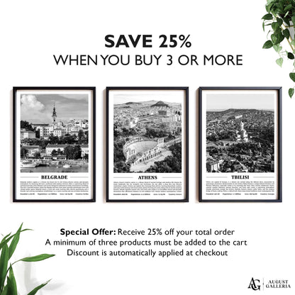 Athens Black & White City Print