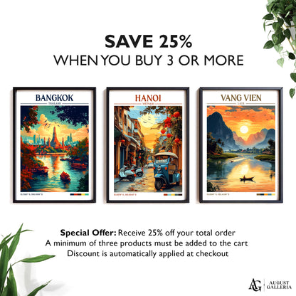 Hanoi Vietnam Retro Travel Print