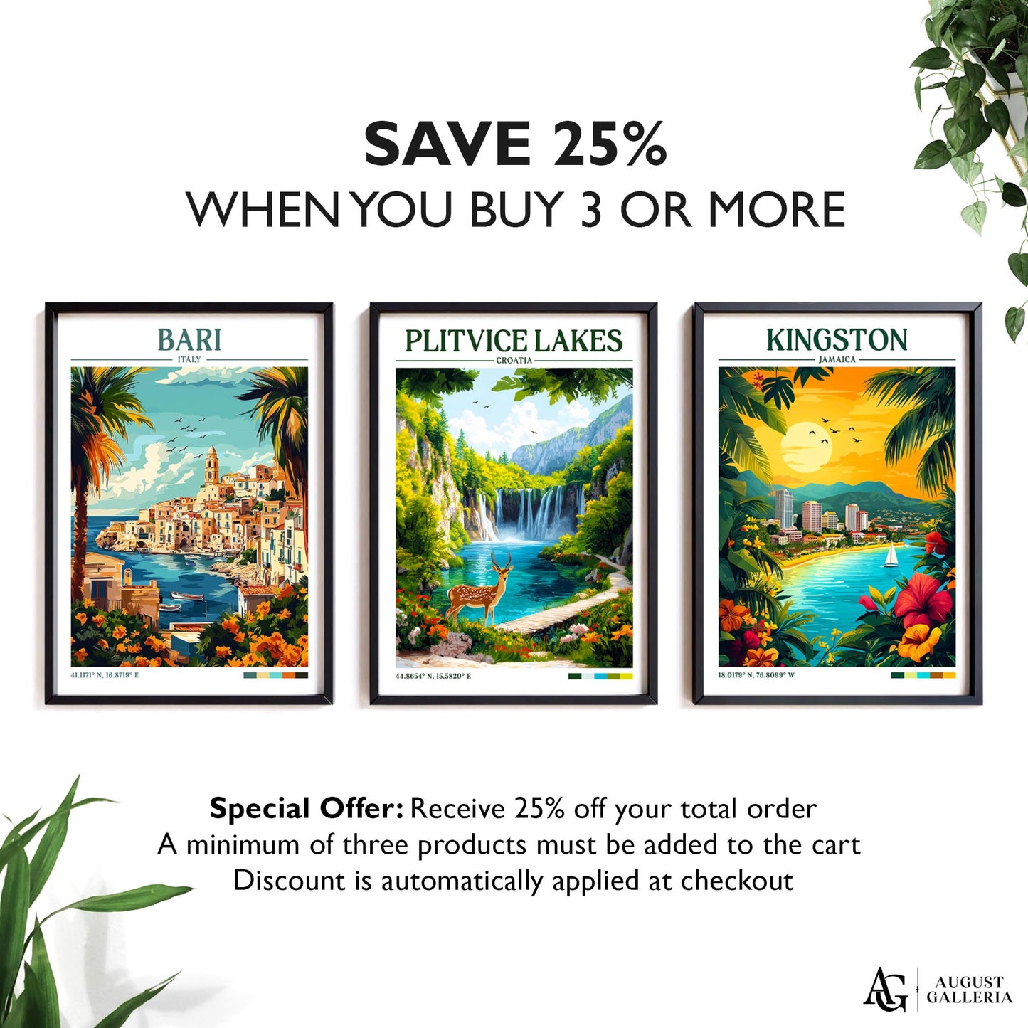 Plitvice Lakes Retro Travel Print