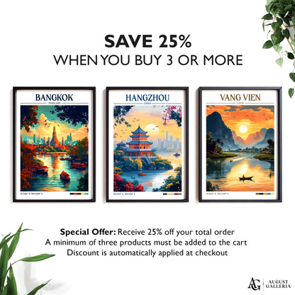Hangzhou China Retro Travel Print