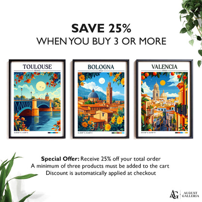 Bologna Italy Retro Travel Print