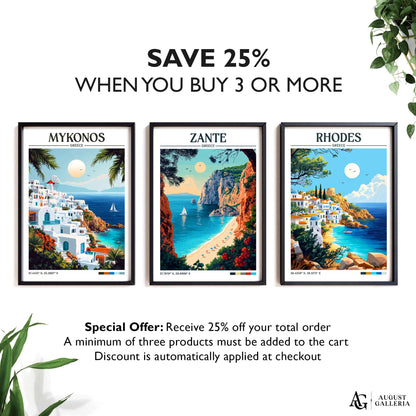 Zante Greece Retro Travel Print