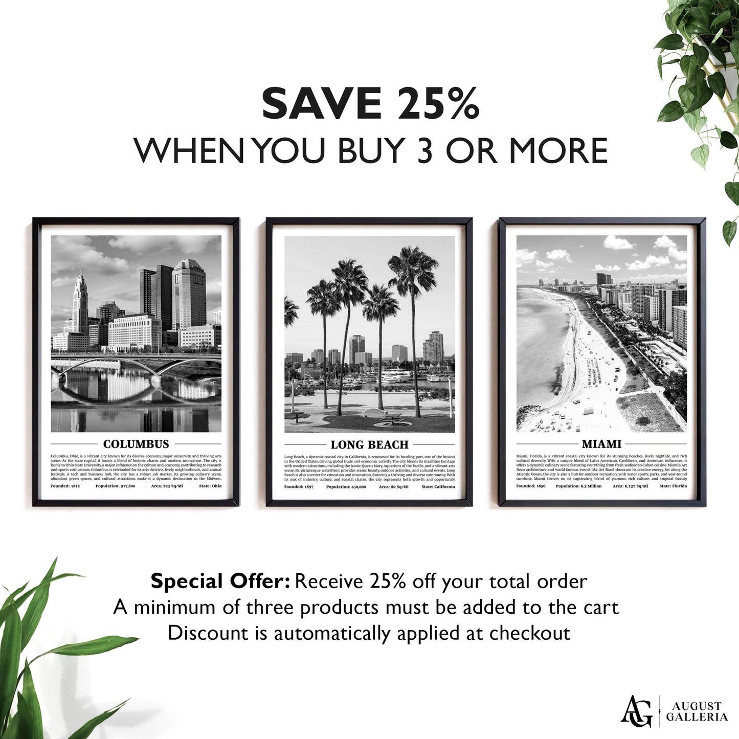 Long Beach Black & White City Print