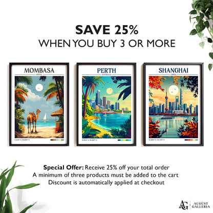 Perth Australia Retro Travel Print