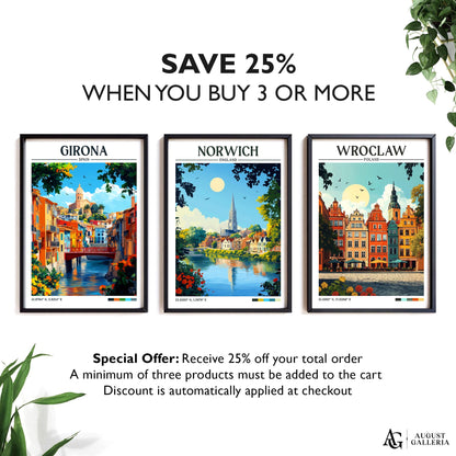 Norwich England Retro Travel Print