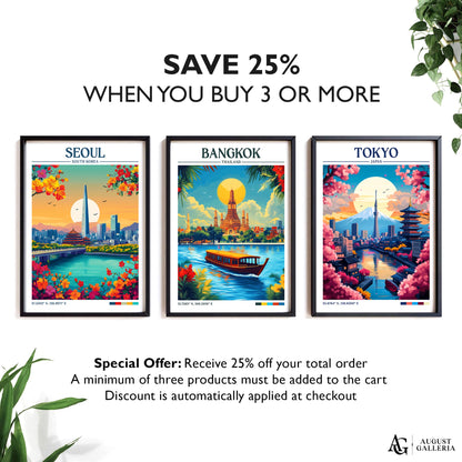 Bangkok Thailand Retro Travel Print