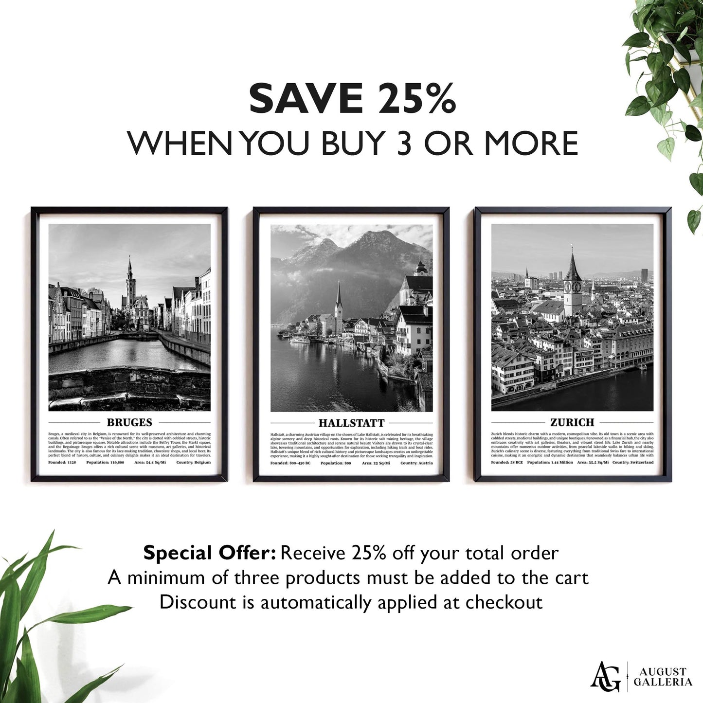 Hallstatt Black & White City Print