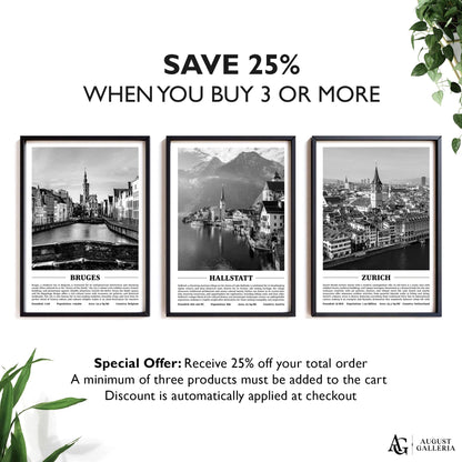 Hallstatt Black & White City Print