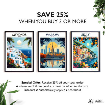 Warsaw Poland Retro Travel Print
