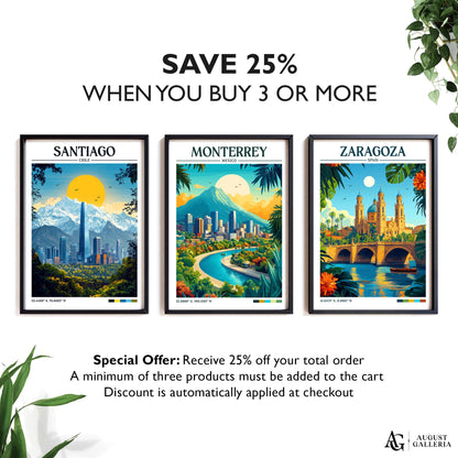 Monterrey Mexico Retro Travel Print