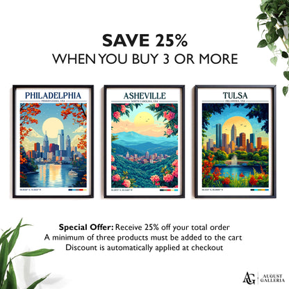 Asheville North Carolina Retro Travel Print