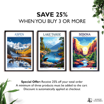 Lake Tahoe Retro Travel Print